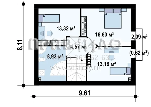 Проект комфортабельного дома с мансардой и двускатной кровлей S3-119 (Z101)