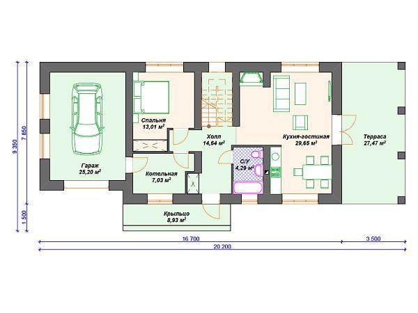  Проект каменного дома с мансардой и 3 спальнями S4-192 (К-172)