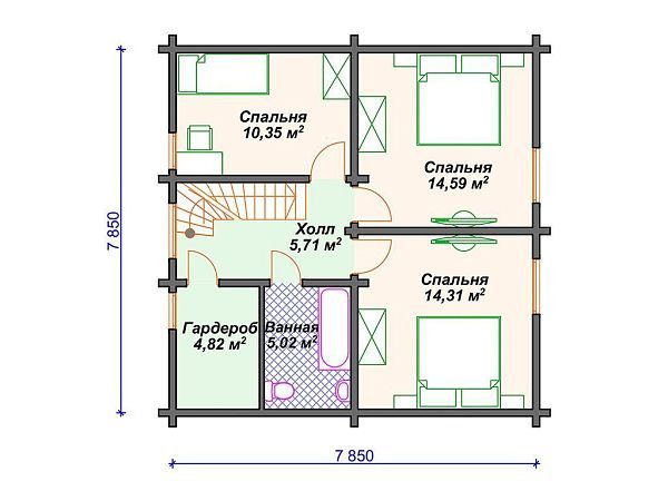 Проект деревянного дома из бруса с мансардой  S4-115 (ДС-174)