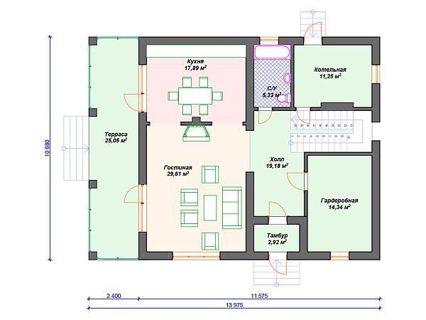 Проект каменного дома с 3 спальнями S4-243 (К-186)