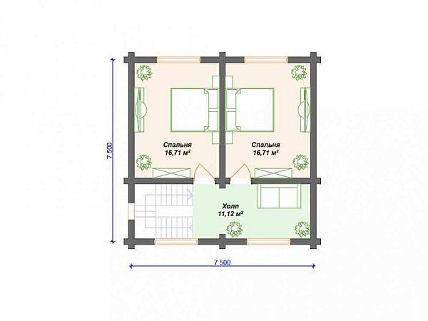 Проект деревянного дома из бревна 7 на 9 м S4-100 (ДО-045)