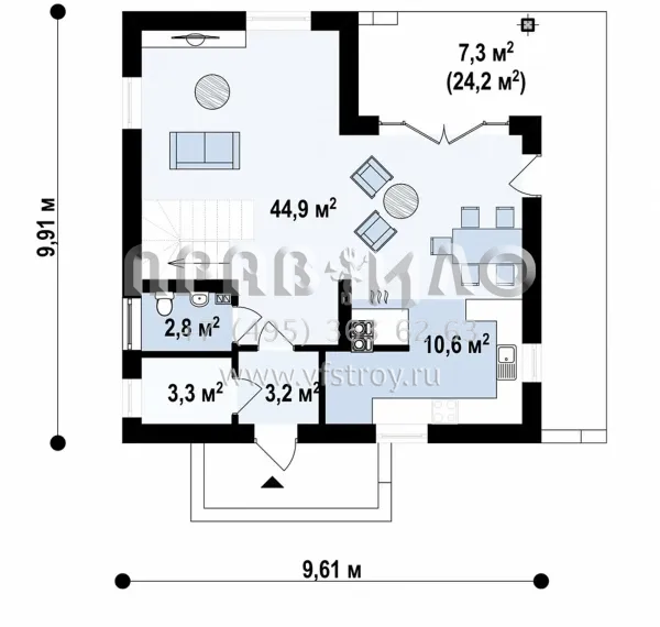 Проект дома с двускатной крышей и балконом  S3-130 (Z62)