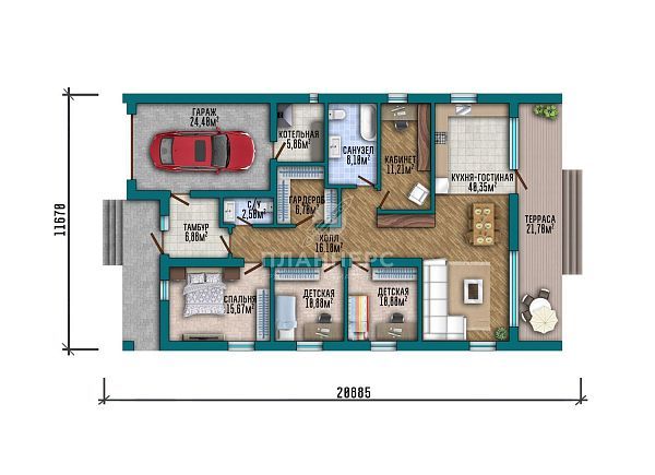 Проект в стиле барнхаус с гаражом, террасой и фальцевой кровлей S2-127 (539-127-1)
