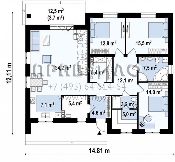 Проект современного одноэтажного дома с мансардой и вторым светом S3-197-5 (Zz230 +)