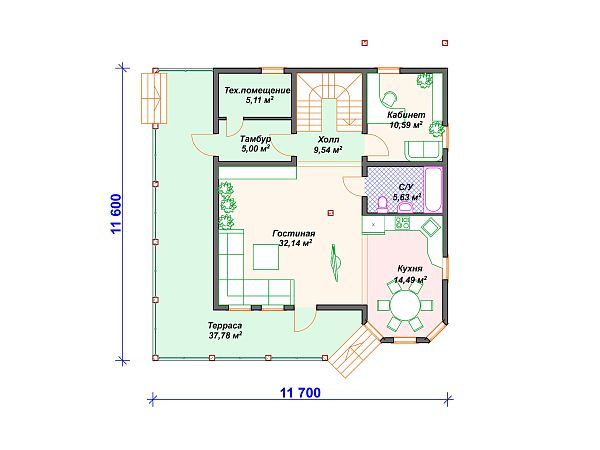 Проект каркасного дома с 3 спальнями S4-175 (И-007)
