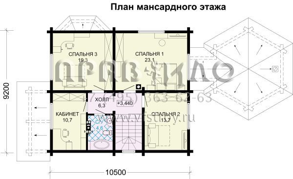 Загородный дом из бруса с шестигранной верандой S7-195 (1-42d)
