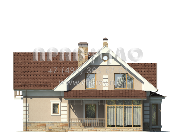 Загородный дом из газобетона с остекленной верандой S7-191 (3-11)