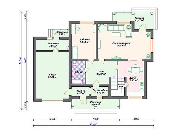 Проект дома с 3 спальнями S4-279 (К-301)