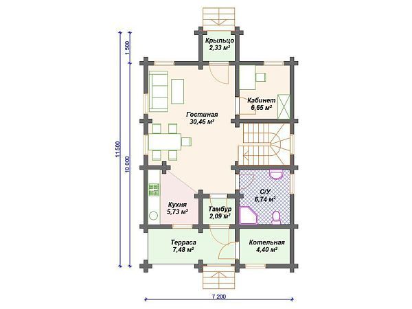 Проект деревянного дома из бревна 7 на 10 м S4-109 (ДО-163)