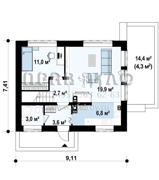 Проект мансардного дома S3-97 (Z211 PK)