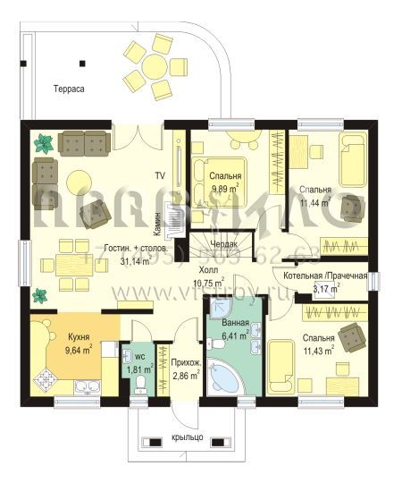 Проект прямоугольного двускатного дома S8-120-1 (Незабудка)