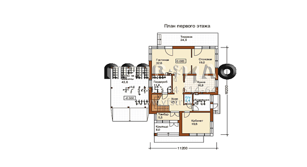 Современный коттедж с двухсветной гостиной с камином L-298-1K