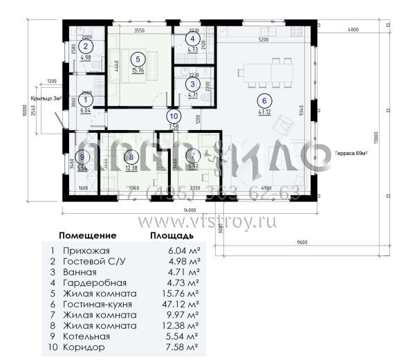 Проект дома из ж/б панелей с плоской кровлей SP-119