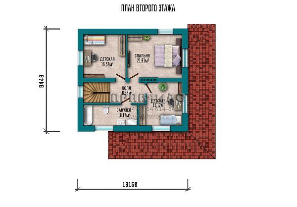 Проект квадратного двухэтажного дома в классическом стиле с большой террасой S2-143 (063-143-2)