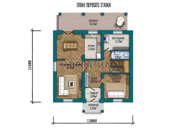 Проект элегантного двухэтажного дома с крыльцом, террасой и изящным фронтоном S2-229 (220-229-2)
