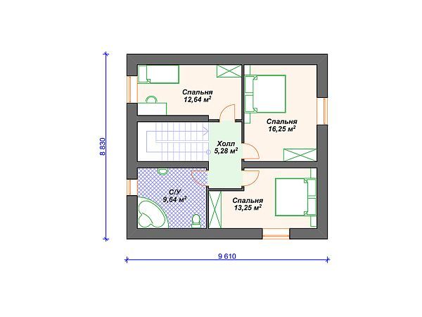 Проект дома с 3 спальнями S4-140 (К-304)