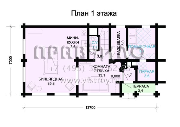 Проект деревянного гостевого дома S7-158(1-16)