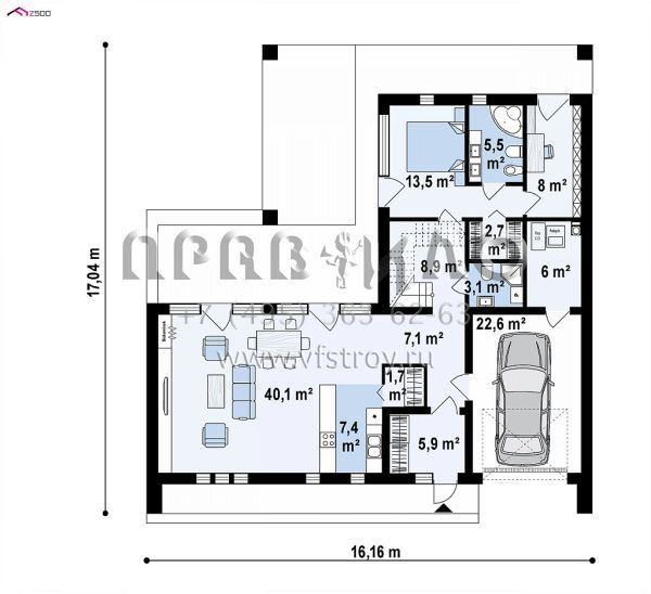 Проект современного Г-образного дома с большими террасами S3-290 (Z453)