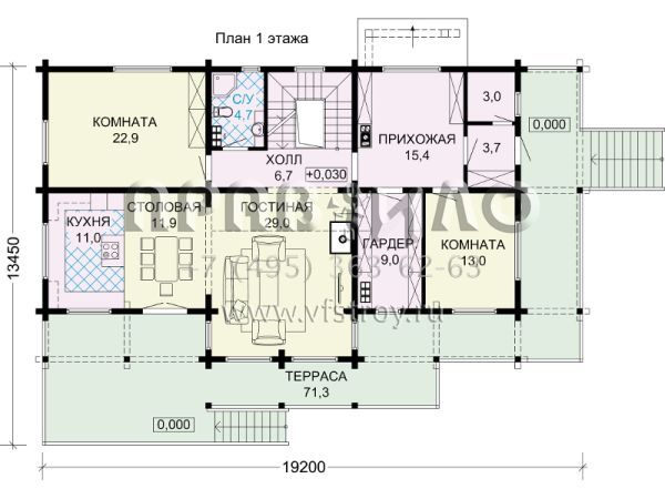 Особняк из клееного бруса с монолитным цоколем S7-390 (1-41)