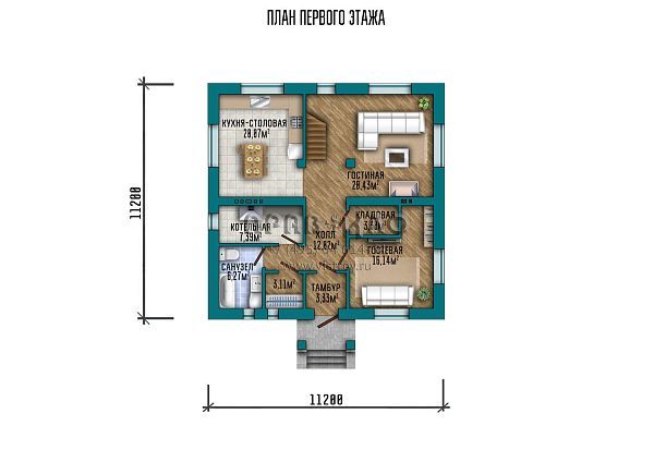 Проект компактного загородного дома с мансардным этажом и выразительной крышей S2-188 (102-188-1М)
