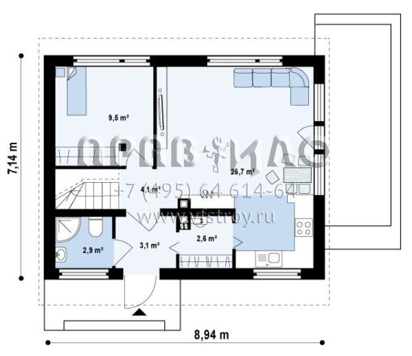 Проект частного компактного дома с двускатной крышей  S3-95 (Z211)